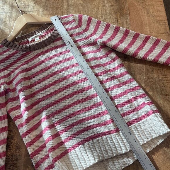 Banana Republic Womens Sweater Medium Pink Cream Stripe Cotton Chunky Knit - Picture 7 of 10